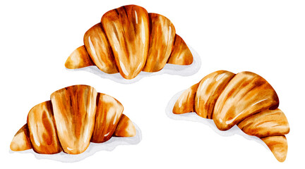 Watercolor Croissant Illustration Set, French Pastry Clip Art Collection for Bakery and Culinary Design