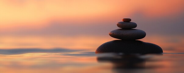 Sunset ocean stones zen balance calm