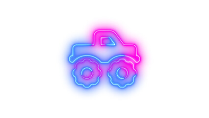Neon truck monster icon blue pink color glowing with transparent background © Sxyora
