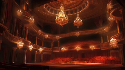 Obraz premium Grand Theater Interior Illuminated by Crystal Chandeliers
