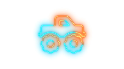 Neon truck monster icon brown cyan color glowing with transparent background © م س ب
