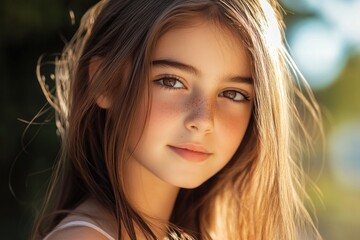 Fototapeta premium A close-up shot of a young girl with long, flowing hair