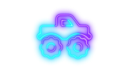 Neon truck monster icon cyan purple color glowing with transparent background © م س ب