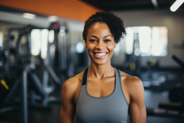 Fototapeta premium Young female African American fitness trainer in a gym