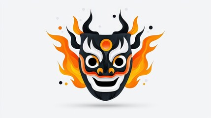 Colorful and Abstract Representation of a Traditional Mask with Flames and Artistic Elements