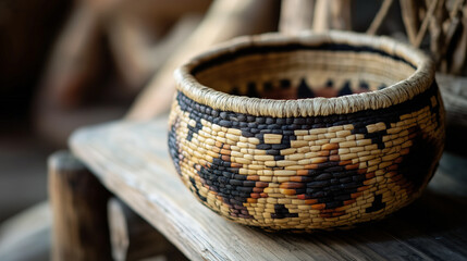 Obraz premium Close-up of a traditional Native American basket showcasing intricate weaving techniques