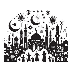 Elegant Muslim festival design with crescent moon and lanterns
