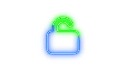 Obraz premium Neon unlock icon blue green color glowing with transparent background