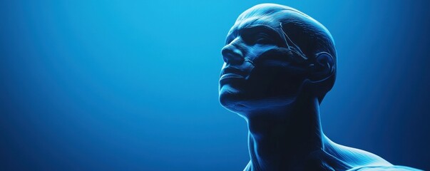 Anatomy Head, Blue Background, Medical Illustration
