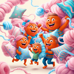Naklejka premium group of children playing with balloons