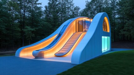 high-quality photograph of a luxury futuristic playground designed for children