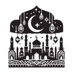 Elegant Muslim festival design with crescent moon and lanterns