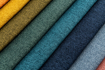 Colorful palette of colors from pieces of fabric. Palette of fabric. Textile. Material