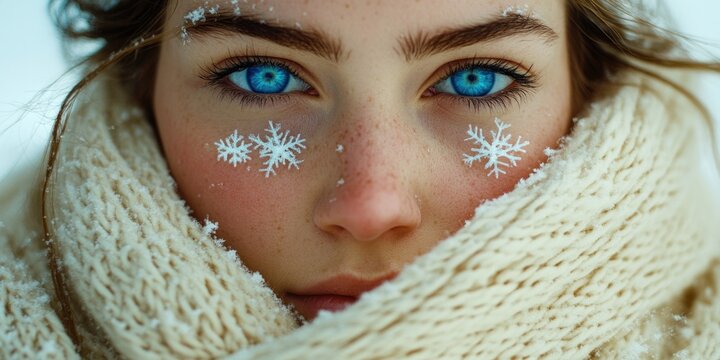 A close-up shot of a person's face covered in snow, suitable for winter-themed or cold weather related images