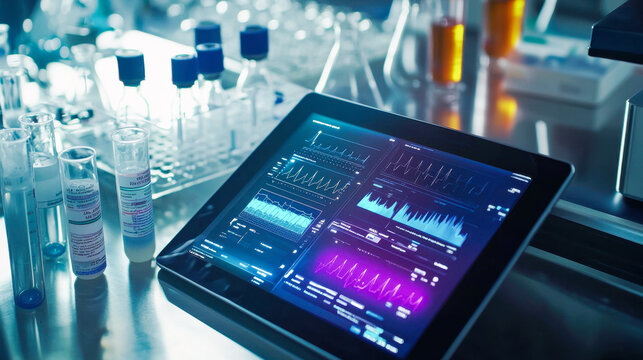 Advanced medical technology in modern laboratory setting with digital display