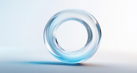 Abstract glass torus, 3D render, blue, white background.
