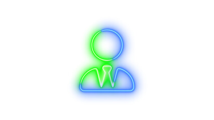 Neon user-tie icon blue green color glowing with transparent background