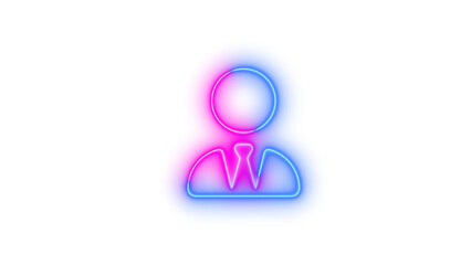 Neon user-tie icon blue pink color glowing with transparent background