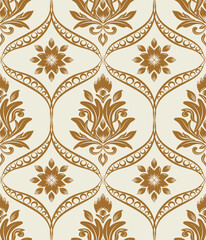 Damask seamless pattern with ornament, vector illustration elegant for textile design, wall paper, curtain, cushion, bedding, upholstery fabric, rug, vintage, Victorian design, abstract 