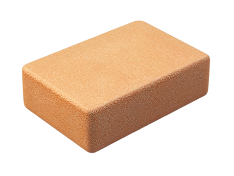Cork yoga block isolated on transparent background, showcasing its natural texture and potential for supporting various poses in a yoga or pilates practice