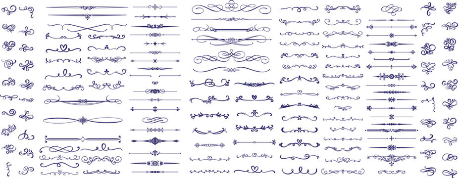 Set of decorative divider elements. text delimiters and scroll elements, ornate vintage frames, vector illustration border
