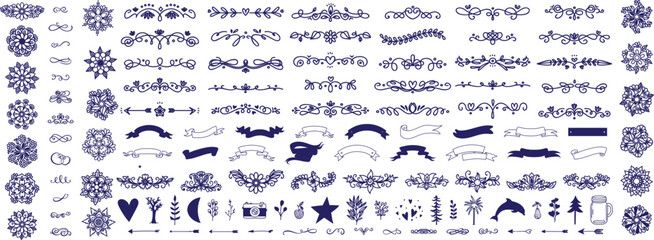 Set of decorative divider elements. text delimiters and scroll elements, ornate vintage frames, vector illustration border