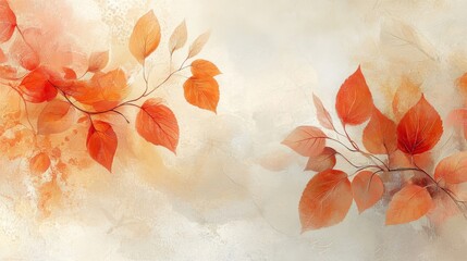 Autumnal Watercolor Leaves on Soft Background