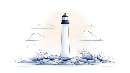Serene Lighthouse Amidst Turbulent Waves Illustrating Coastal Resilience and Tranquility