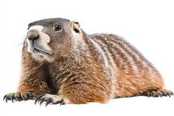 A groundhog resting on a clean white surface, great for lifestyle or nature scenes