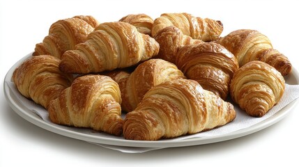 Freshly Baked Croissants on White Plate Perfect for Breakfast or Bakery Display, Golden Brown and Flaky Pastry Delicacies