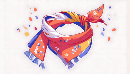 Obraz premium Abstract floral scarf knotted with tassels