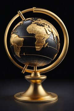 Minimalist Gold Illustration of a Globe on a Black Background