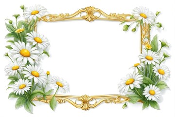 Obraz premium Thin Elegant Frame with Small Daisies on White Background, Perfect for Summer Greetings