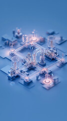 detailed depiction of fluid mechanics in chemical process, showcasing intricate machinery and glowing elements