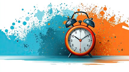 Orange Alarm Clock Against Splashed Paint Background