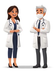 Two Doctors in White Coats Medical Illustration