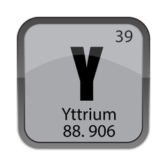 Y 39 symbol. Thirty nine element. Yttrium name text. 88.906 atomic mass.