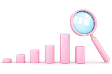 Data interpretation concept with magnifying glass examining an upward trending graph or chart representing business statistics financial data analysis