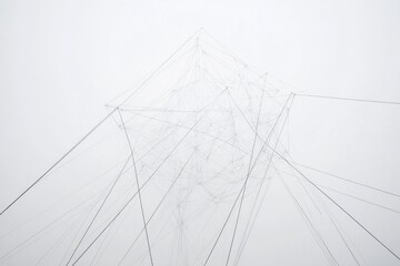 Fototapeta premium Ethereal Web of Thin Wires Against a Soft Gray Background