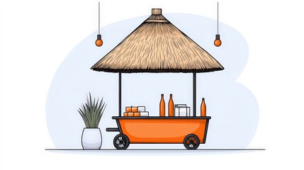 Obraz premium Colorful Beach Shack Cart with Straw Roof and Tropical Vibes for Summer Festivals and Events