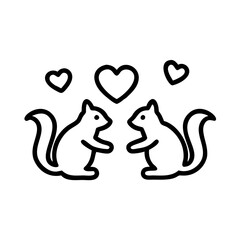 Obraz premium Two squirrels with floating hearts in black line art