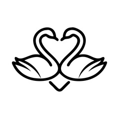 Two swans forming a heart in black line art