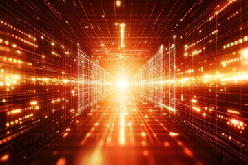 Futuristic Digital Render of Bright Light in a Data Stream Tunnel