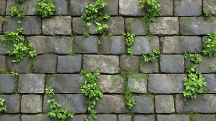 Textured Stone Wall with Greenery