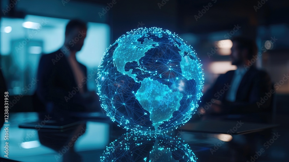 Poster digital globe in a business setting symbolizes global networking and interconnectedness