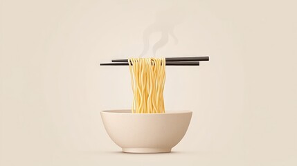 Warm Bowl of Noodles with Chopsticks and Steam Rising in Minimalist Style