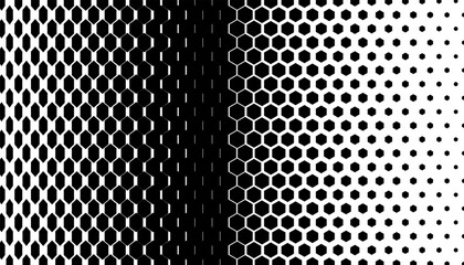Smooth transition of geometric pattern with hexagon shape. Black isolated on white background. For sporty background and jersey design. Vector Format Illustration 