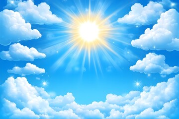 Sunny blue sky with fluffy white clouds