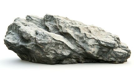 Obraz premium Single rugged rock formation with detailed texture, isolated on a white background.