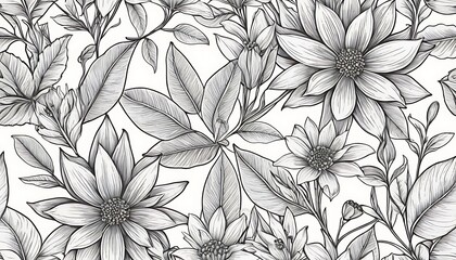 Elegant Monochrome Floral Design Seamless Pattern